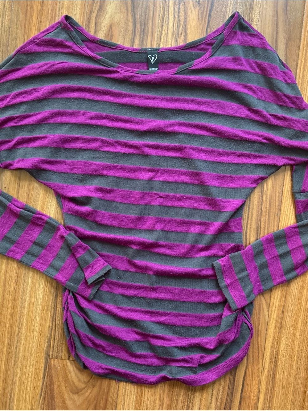 Striped Scoop Neck Goth Style Windsor Long-Sleeve Top - Purple/Gray